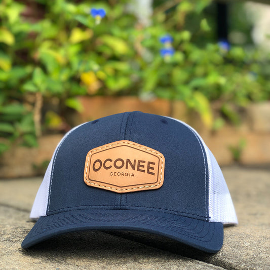 Oconee Leather Patch Hat - Navy/White